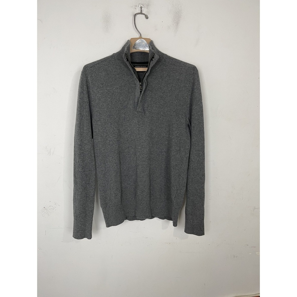 Banana Republic Mens Sweater Medium Gray 1/4 Zip Merino Wool Italian Minimal Lux